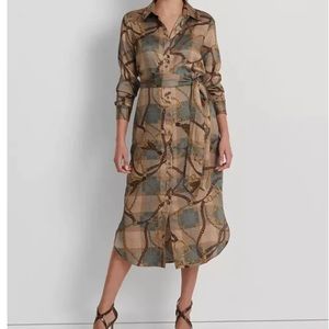 Ralph Lauren Women's Plaid Twill Shirtdress Brown Size 4